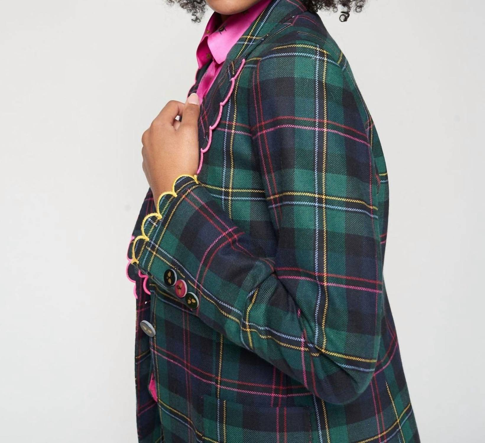 Vilagallo - Hillary Embroidered Plaid Blazer