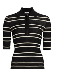 A.L.C. - Striped Cotton Knit Polo Shirt