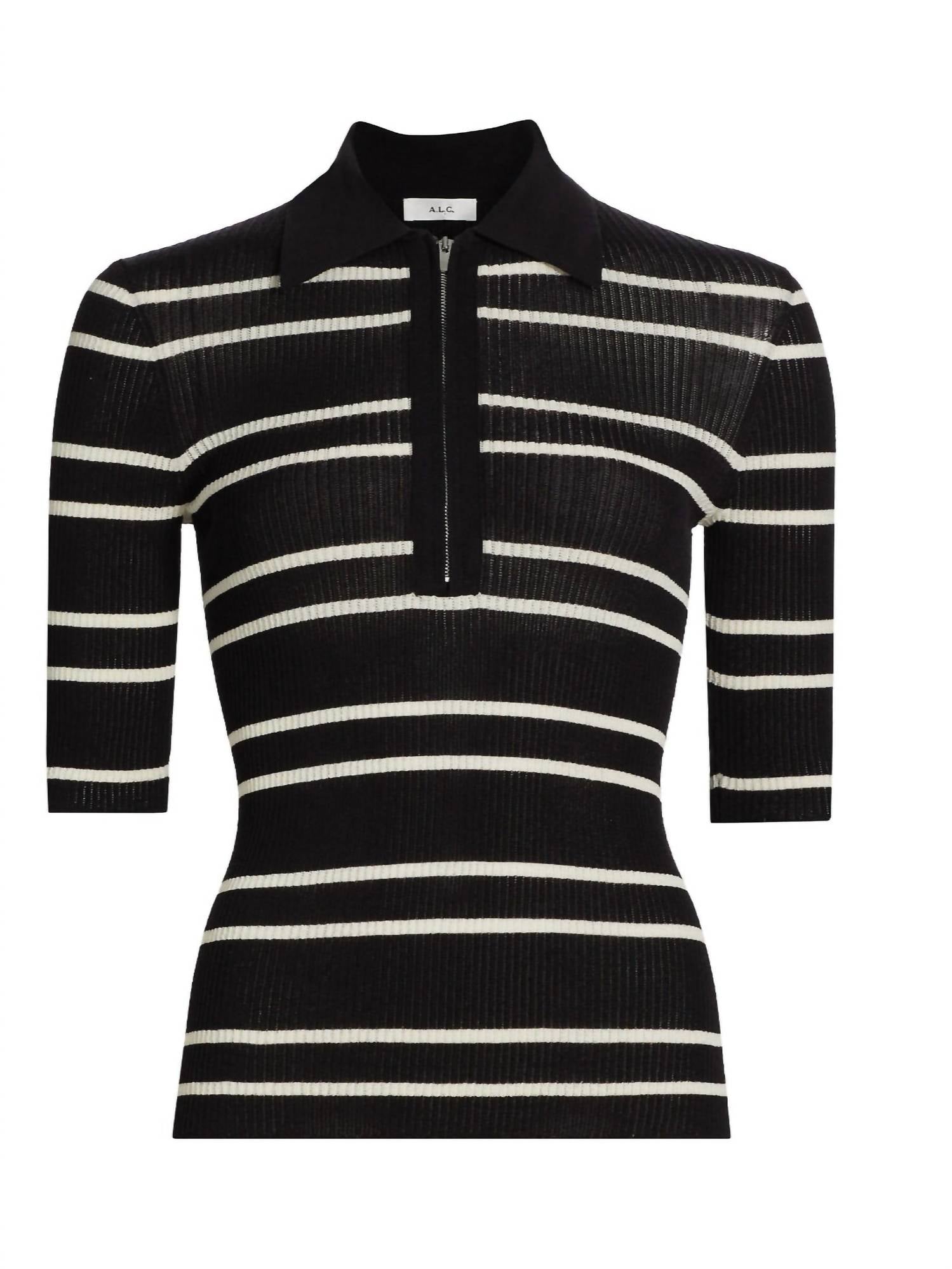 A.L.C. - Striped Cotton Knit Polo Shirt