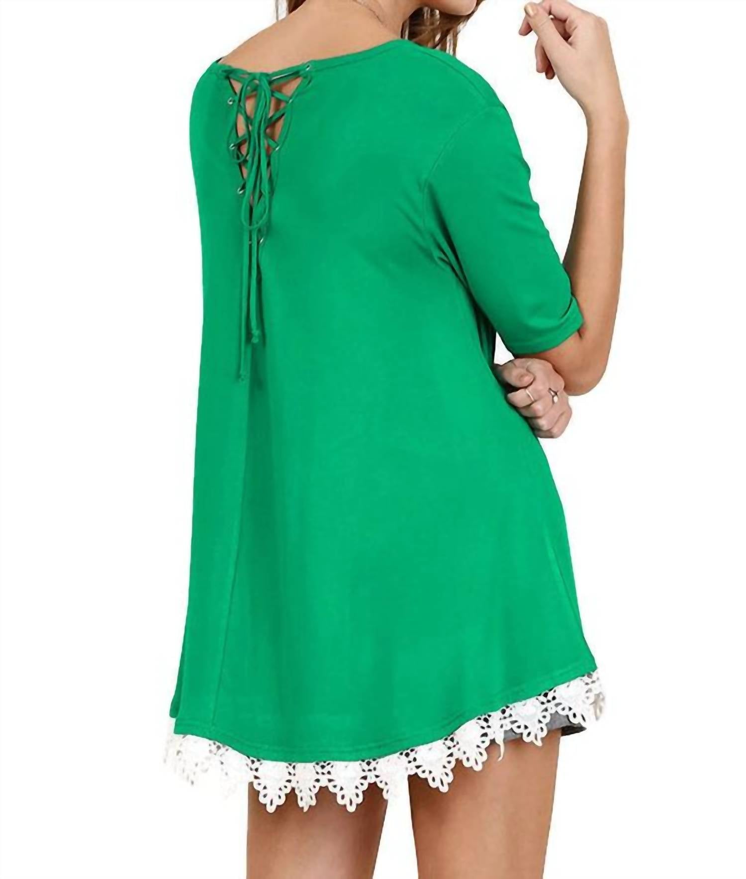 Umgee - Crochet Trim Lace Up Drawstring Top