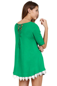 Umgee - Crochet Trim Lace Up Drawstring Top