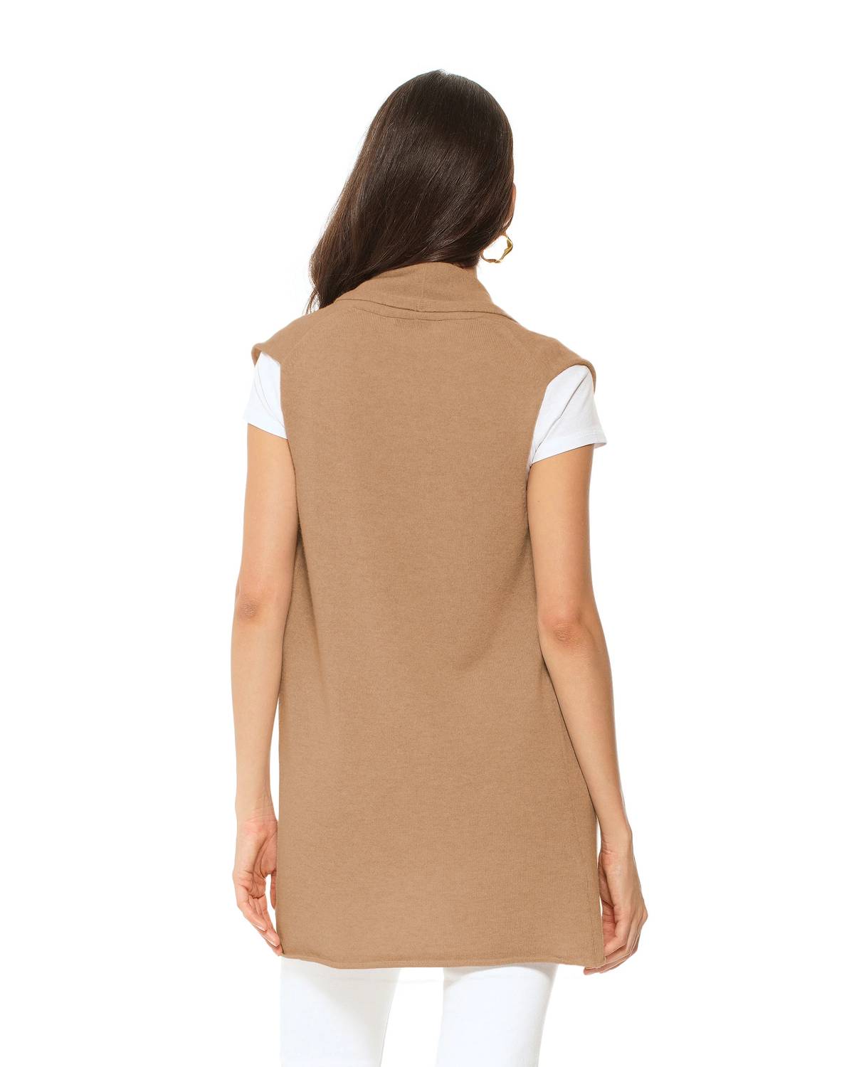 Monticelli Cashmere - Women's Pure Cashmere Sleeveless Long Open Front Cardigan
