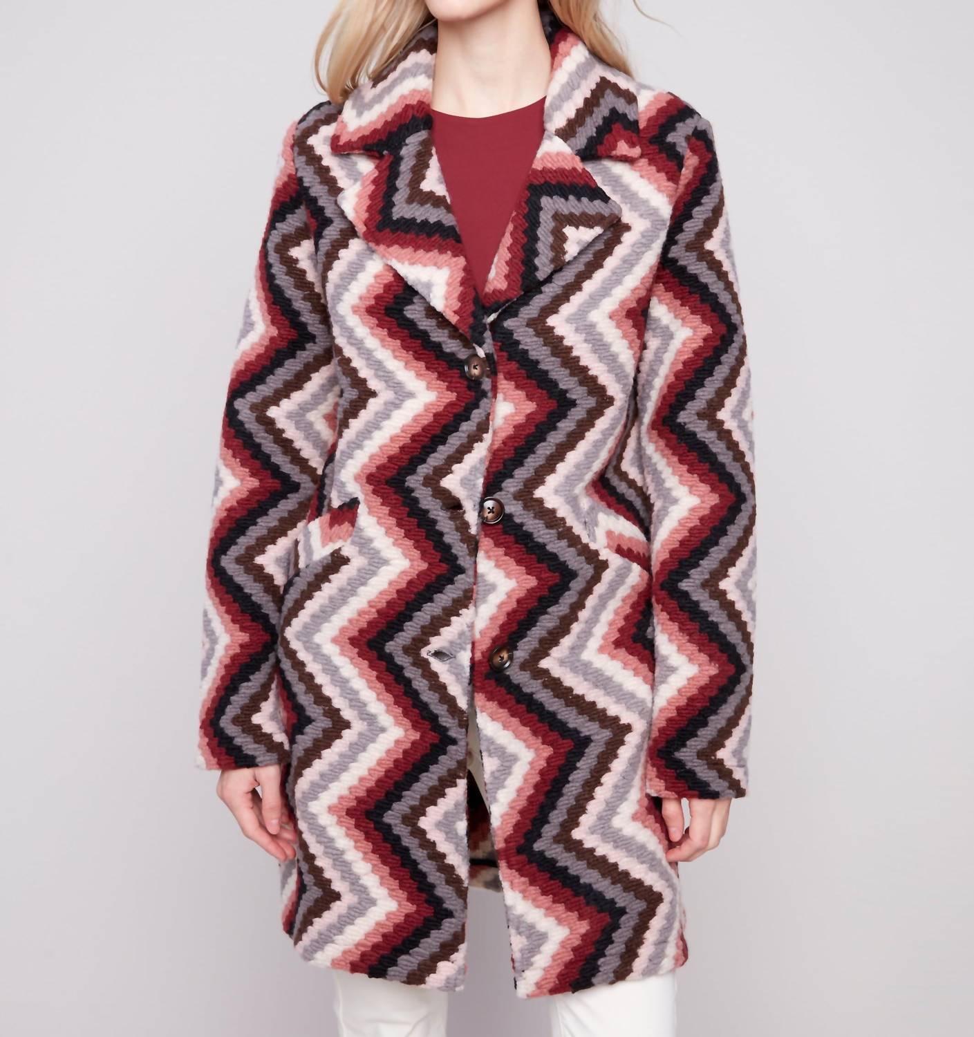 Charlie B - Long Crochet Coat With Button Closure