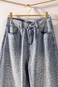 Urban Daizy - Leopard Print Wide-leg Denim Pants