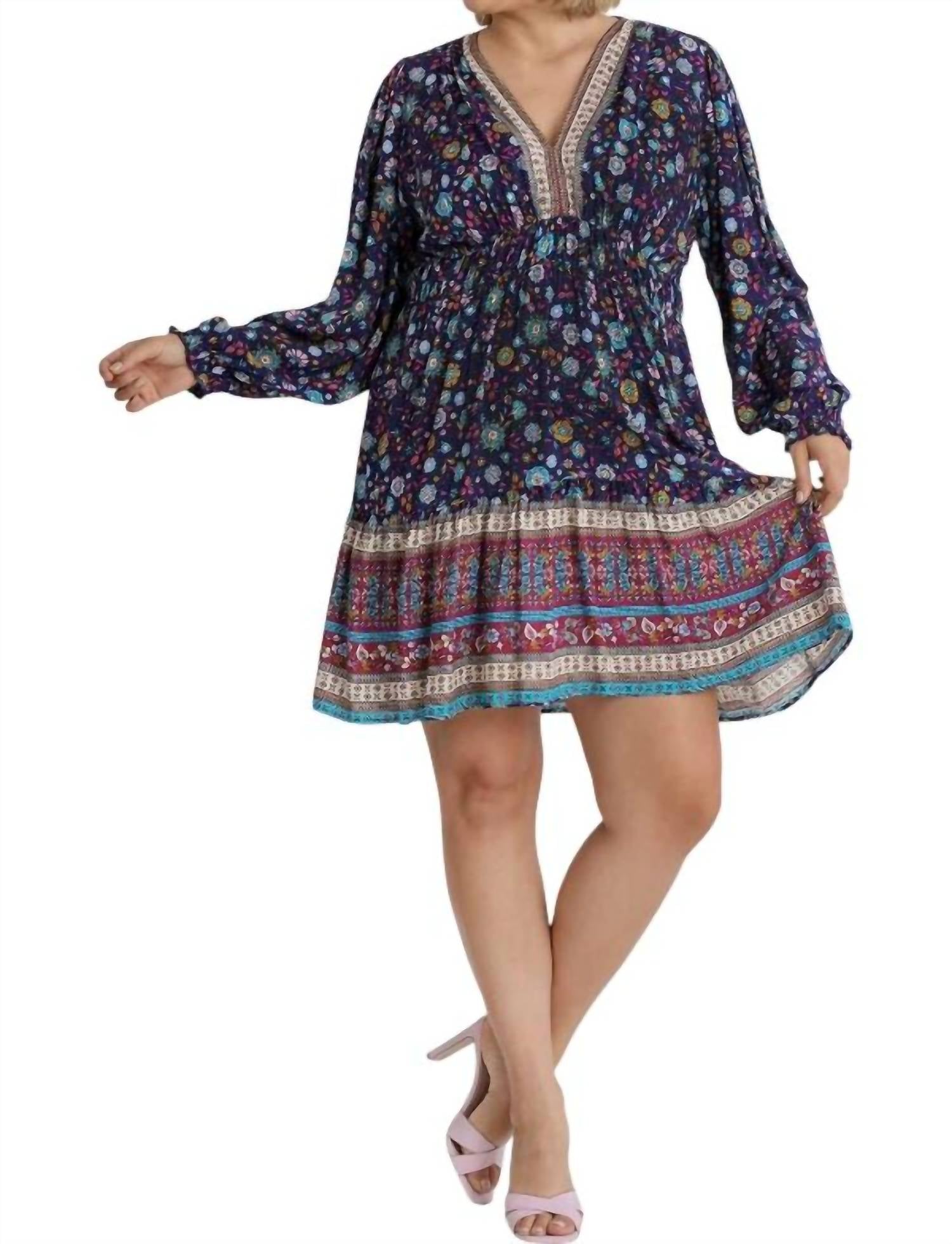 Umgee - Floral Border Print Babydoll Dress