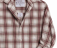 Frank & Eileen Women's Silvio Untuckable Button-up Shirt in cream wine brown plaid - women's shirt - detail view