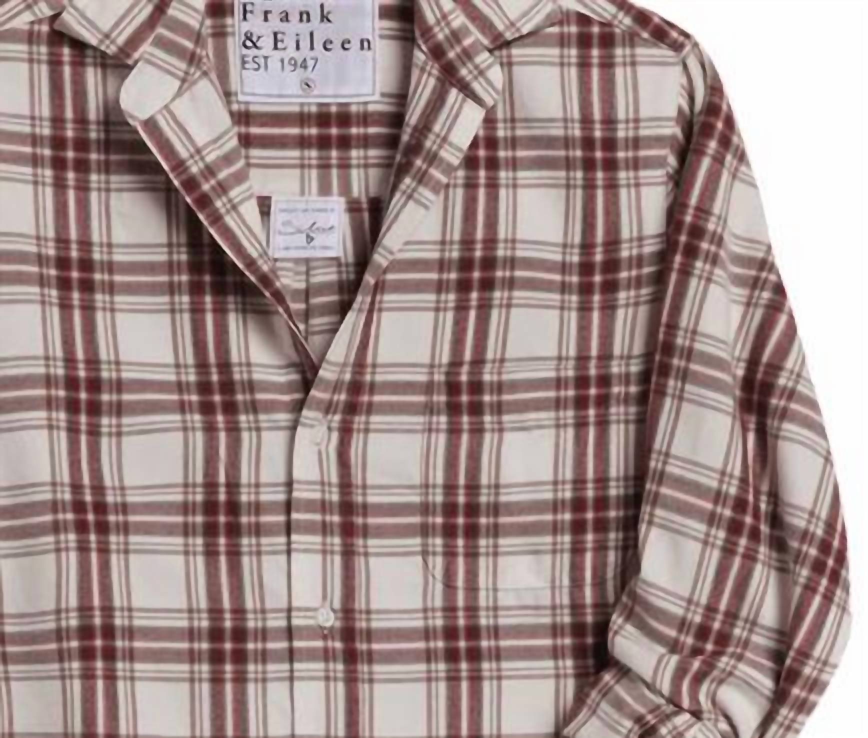 Frank & Eileen Women's Silvio Untuckable Button-up Shirt in cream wine brown plaid - women's shirt - detail view