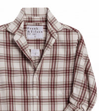 Frank & Eileen Women's Silvio Untuckable Button-up Shirt in cream wine brown plaid - women's shirt - alternate view