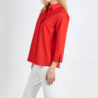 Hinson Wu Xena 3/4 Sleeve Zip Back Shirt Top in poppy - women's shirt - detail view