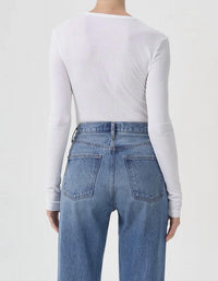 AGOLDE Shona Long Sleeve Tee Top in white - women's long sleeve top - alternate view