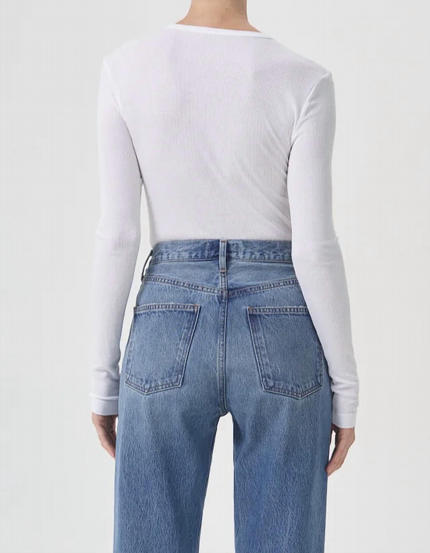 AGOLDE Shona Long Sleeve Tee Top in white - women's long sleeve top - alternate view