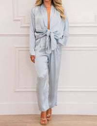 Mable - Mandy Plunging Satin Tie Jumpsuit