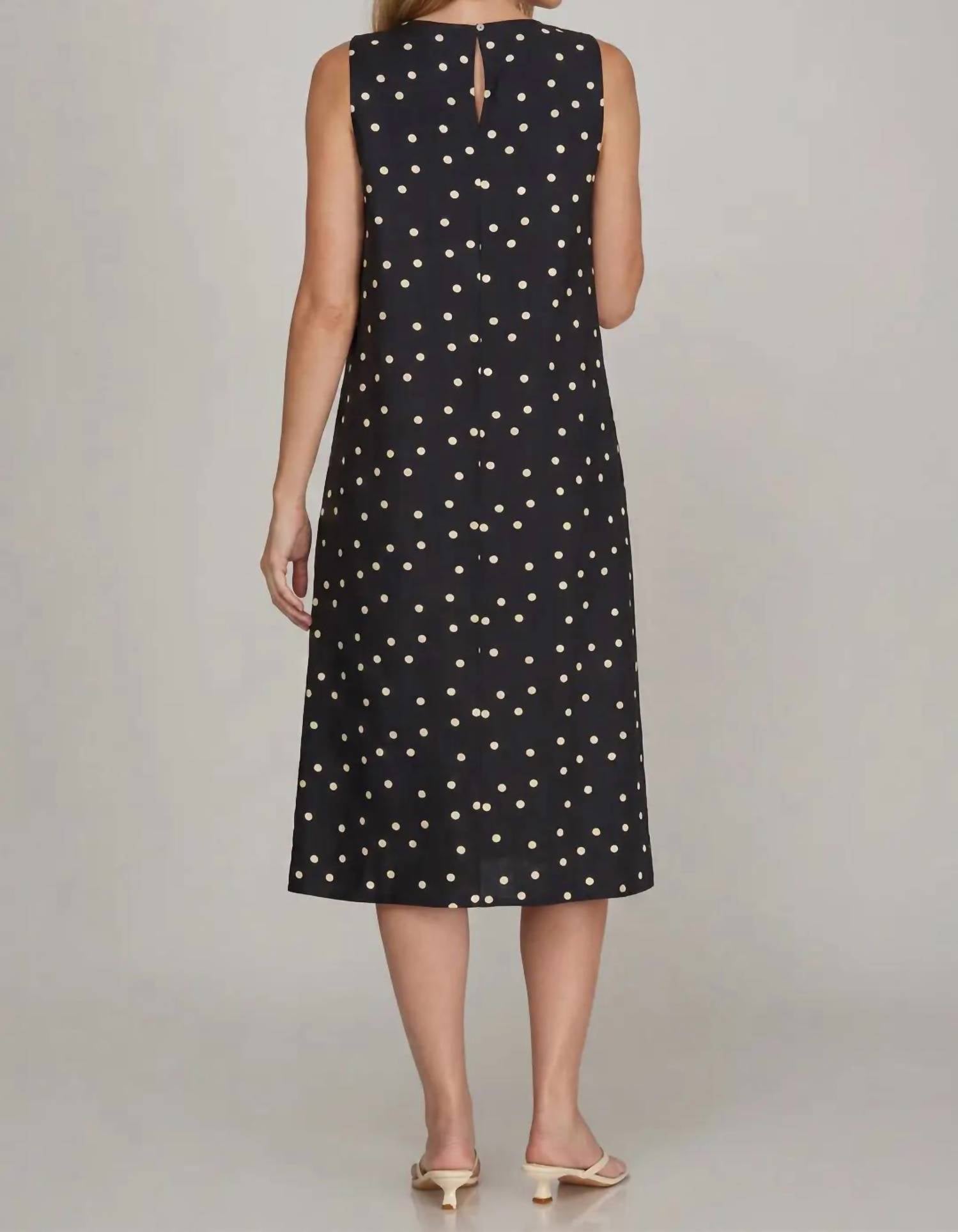 She + Sky - Sleeveless Woven Polka Dot Midi Dress