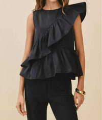Tcec - Cascading Ruffle Panels Drape Detail Peplum Top