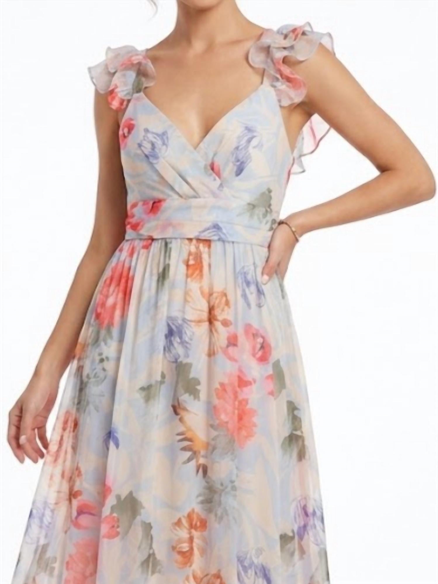 Ina Fashion - Ruffled Floral Chiffon Dress