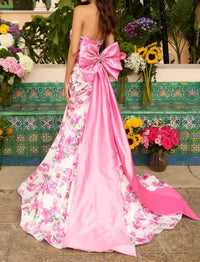 Ava Presley Long Floral Taffeta Gown in white pink - women's dress - detail view