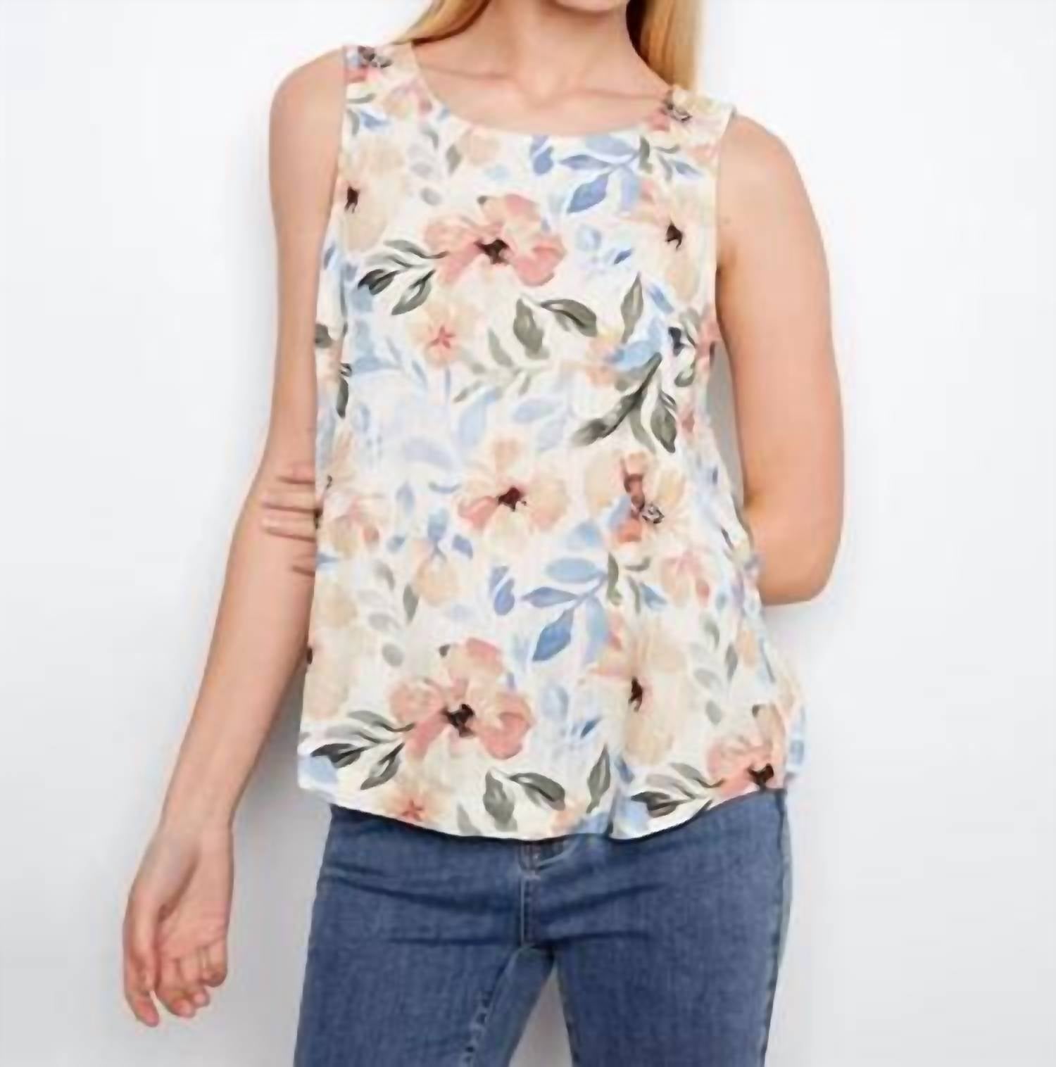 Charlie B - Printed Sleeveless Linen Blend Blouse