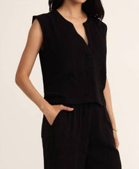 Z Supply Cliffside V-neck Airy Top in black - women's tank top - detail view