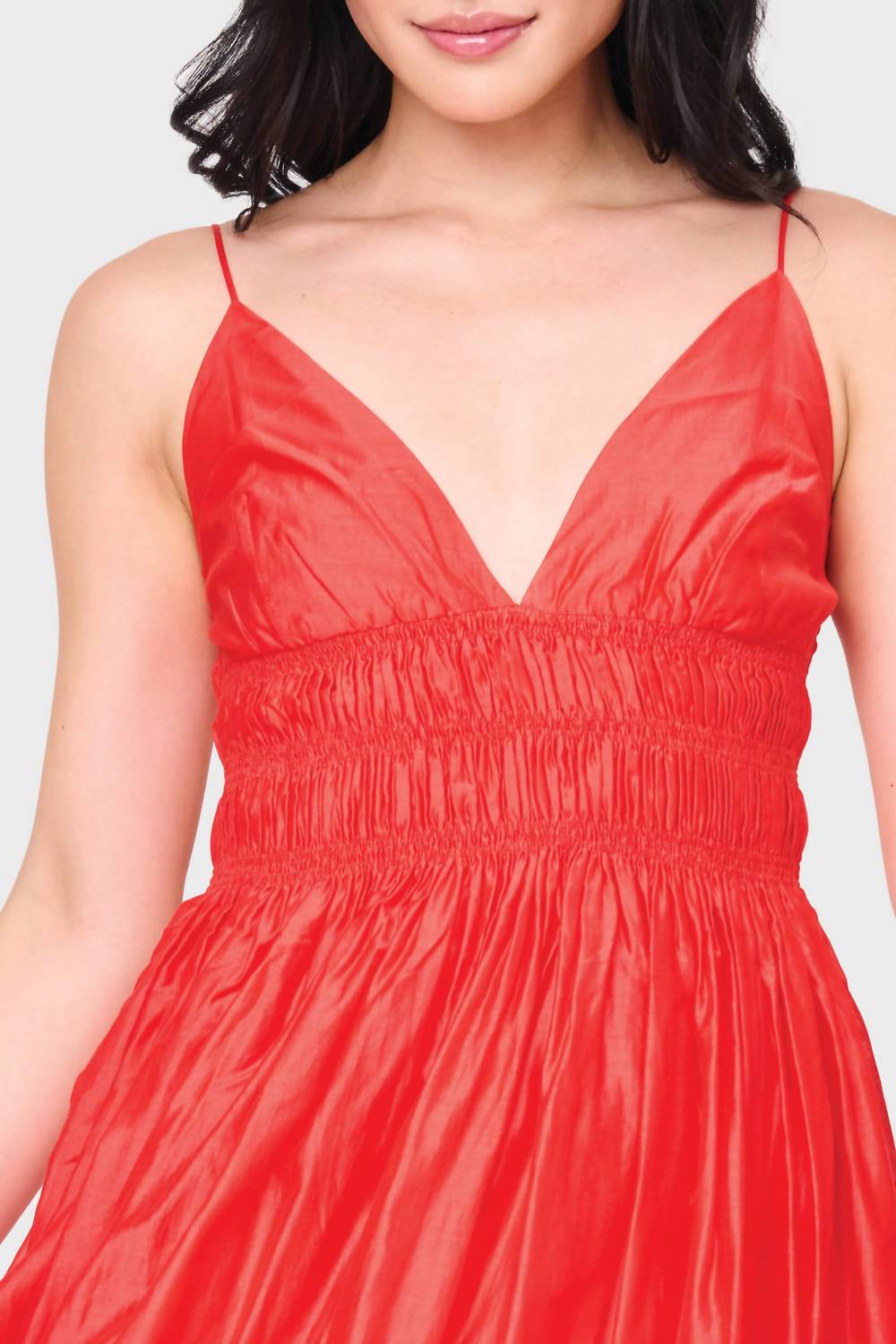 Moon River - Sleeveless V-neck Shirred Midi Dress