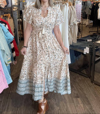 ELAN Whimsy Floral Maxi Dress in sky blue - women's dress