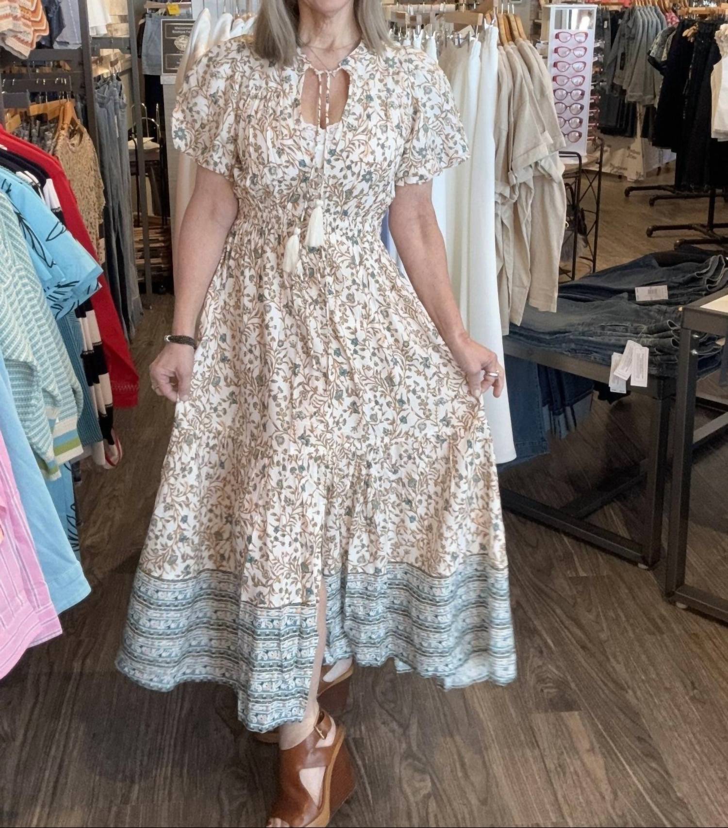 ELAN Whimsy Floral Maxi Dress in sky blue - women's dress