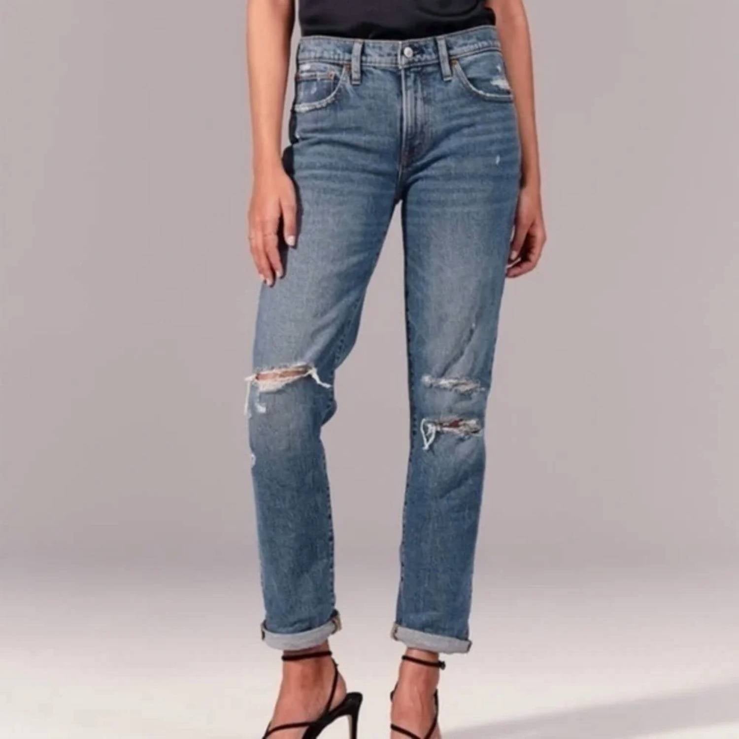 Abercrombie & Fitch - Ripped Mid Rise Boyfriend Jeans