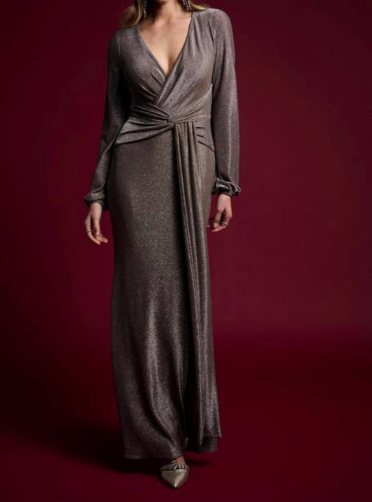 GLITTERY LONG SLEEVE EVENING DRESS