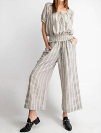 Easel - Kenzie Stripe Cropped Blouse