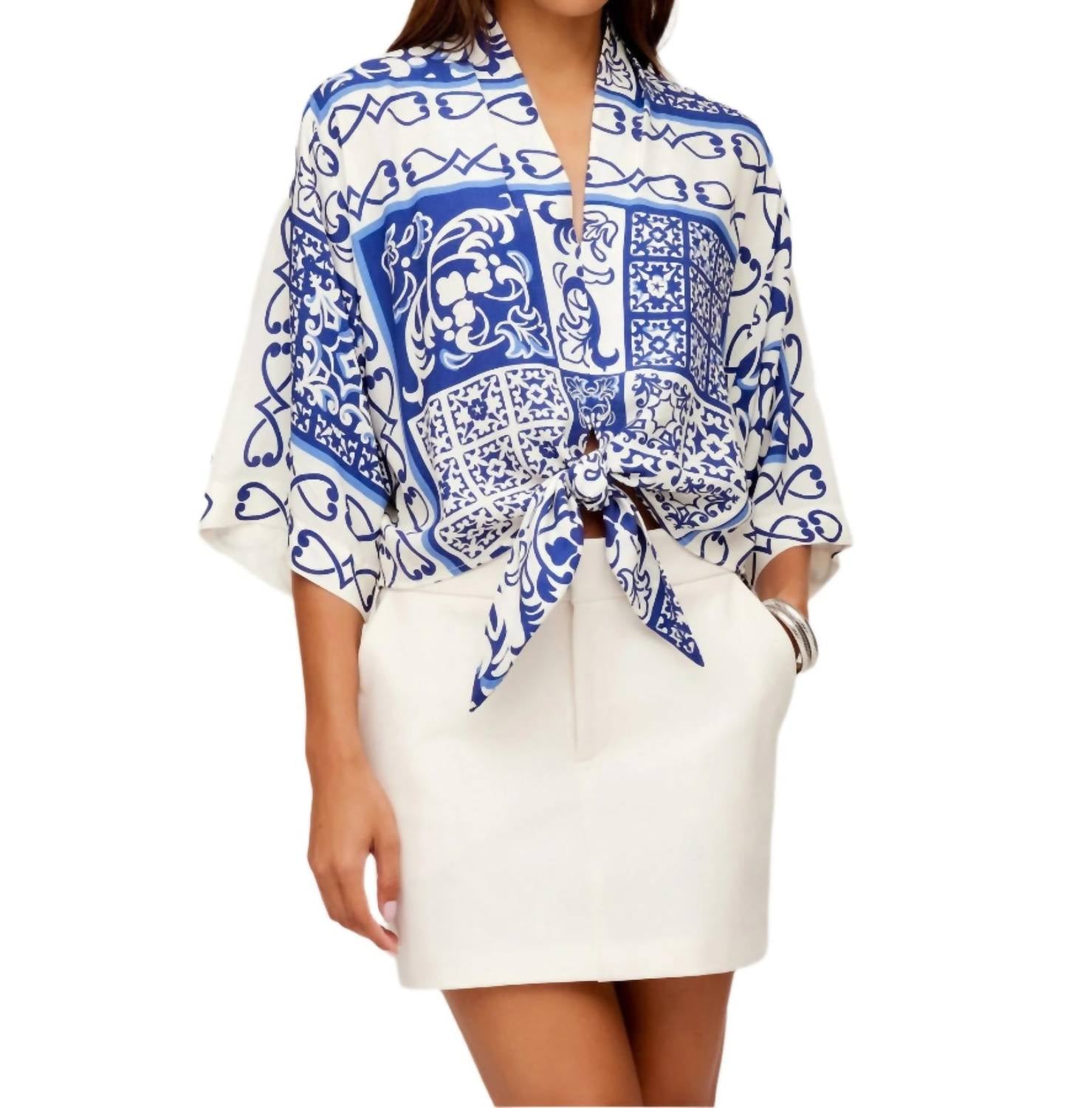 Fifteen Twenty Maribel Bungee Stretch Modern Skirt in ecru - women's skirt - detail view