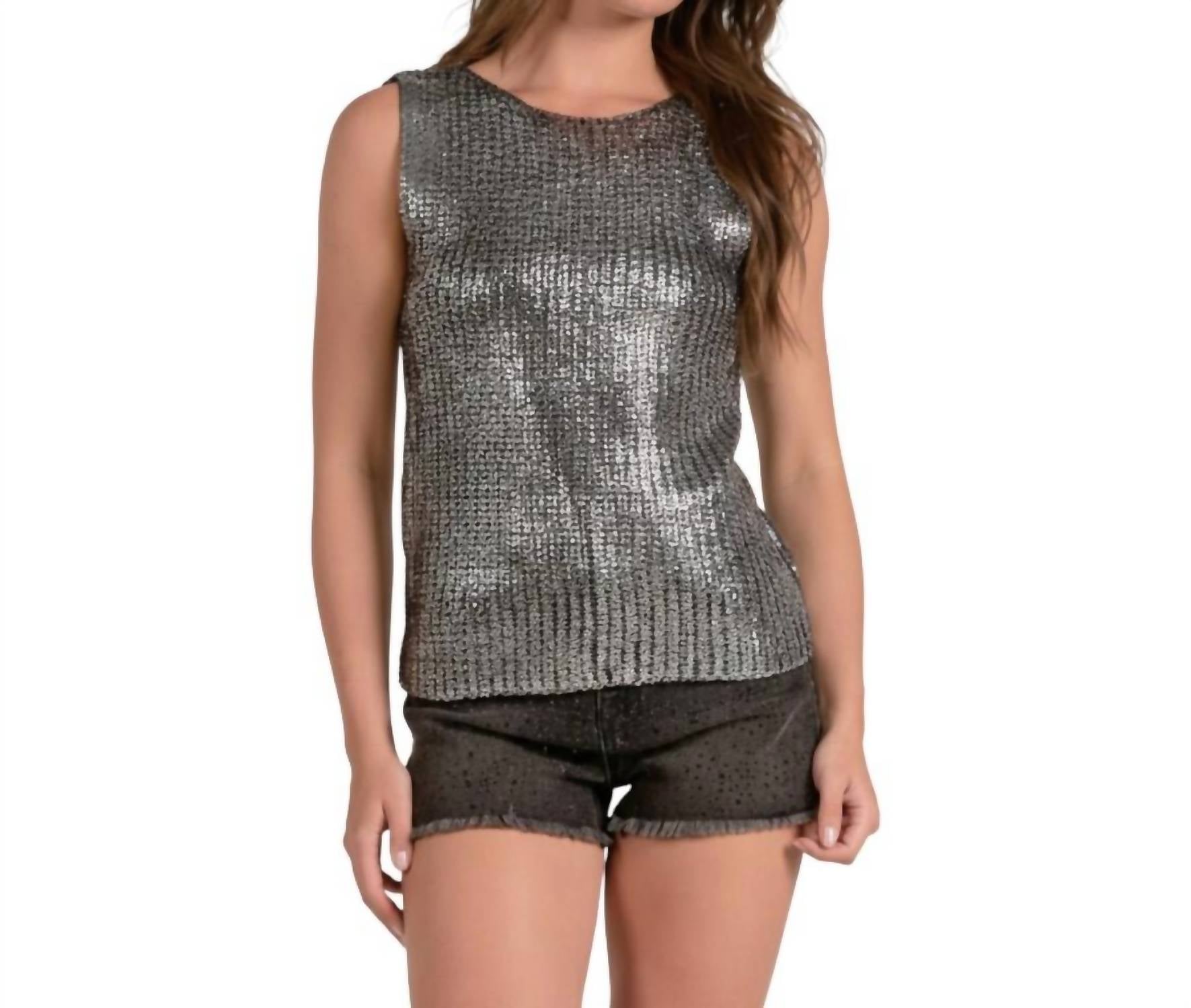 Elan - Metallic Crewneck Sleeveless Sweater