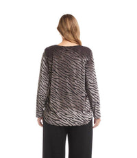 Karen Kane Long Sleeve Velvet Burnout Shirttail Top - Plus in zebra - women's shirt - alternate view