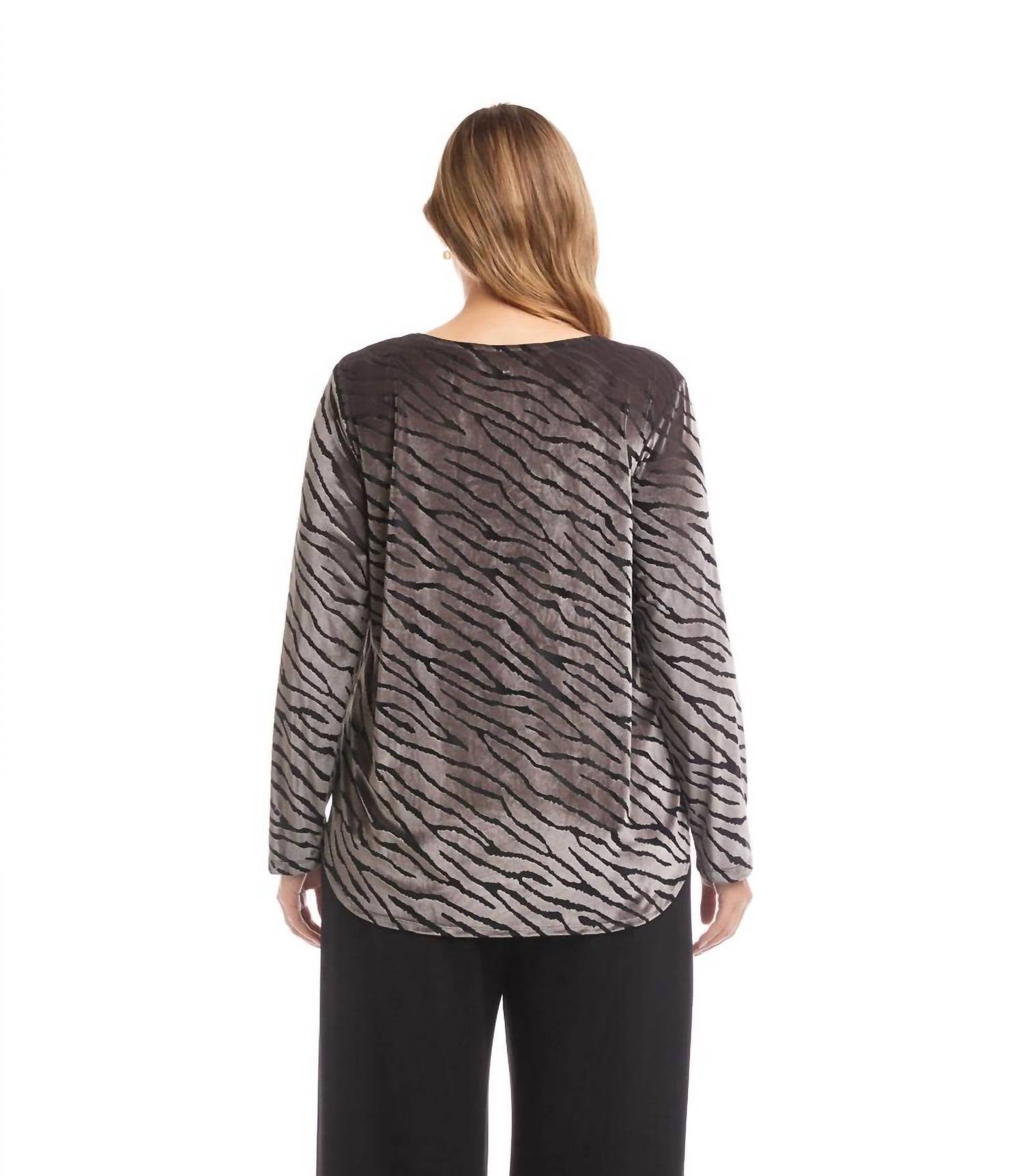 Karen Kane Long Sleeve Velvet Burnout Shirttail Top - Plus in zebra - women's shirt - alternate view