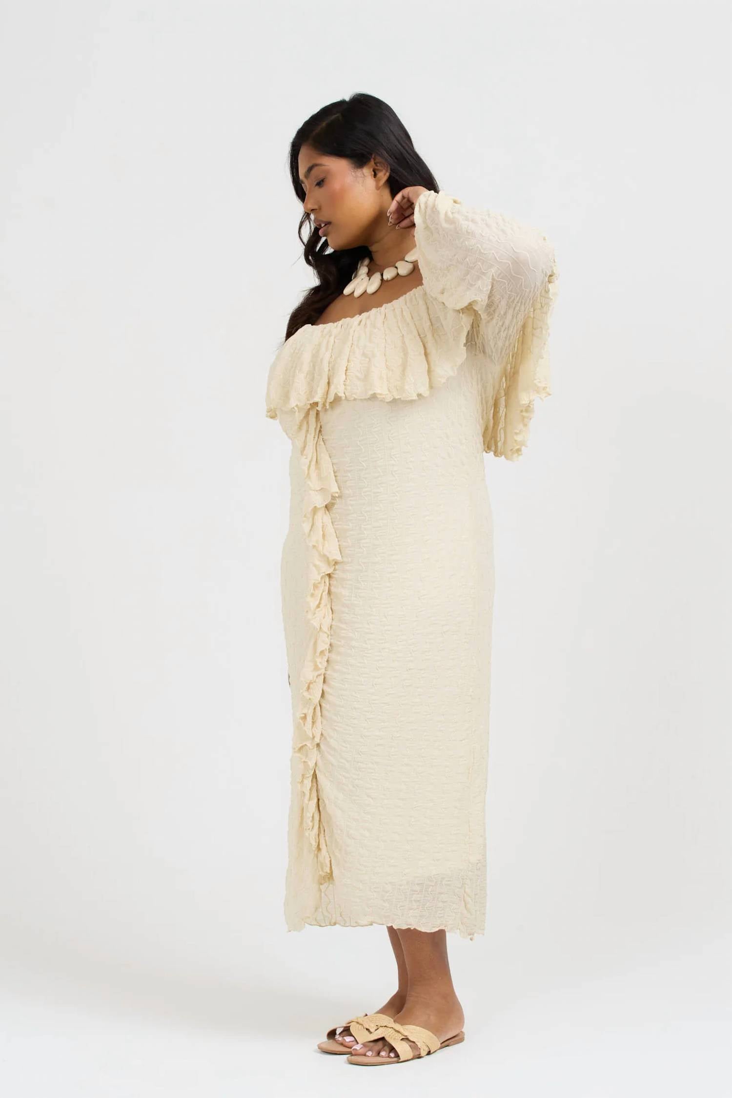 Fashion Szn Curve - Ruffle Bardot Midi Dress - Plus Size