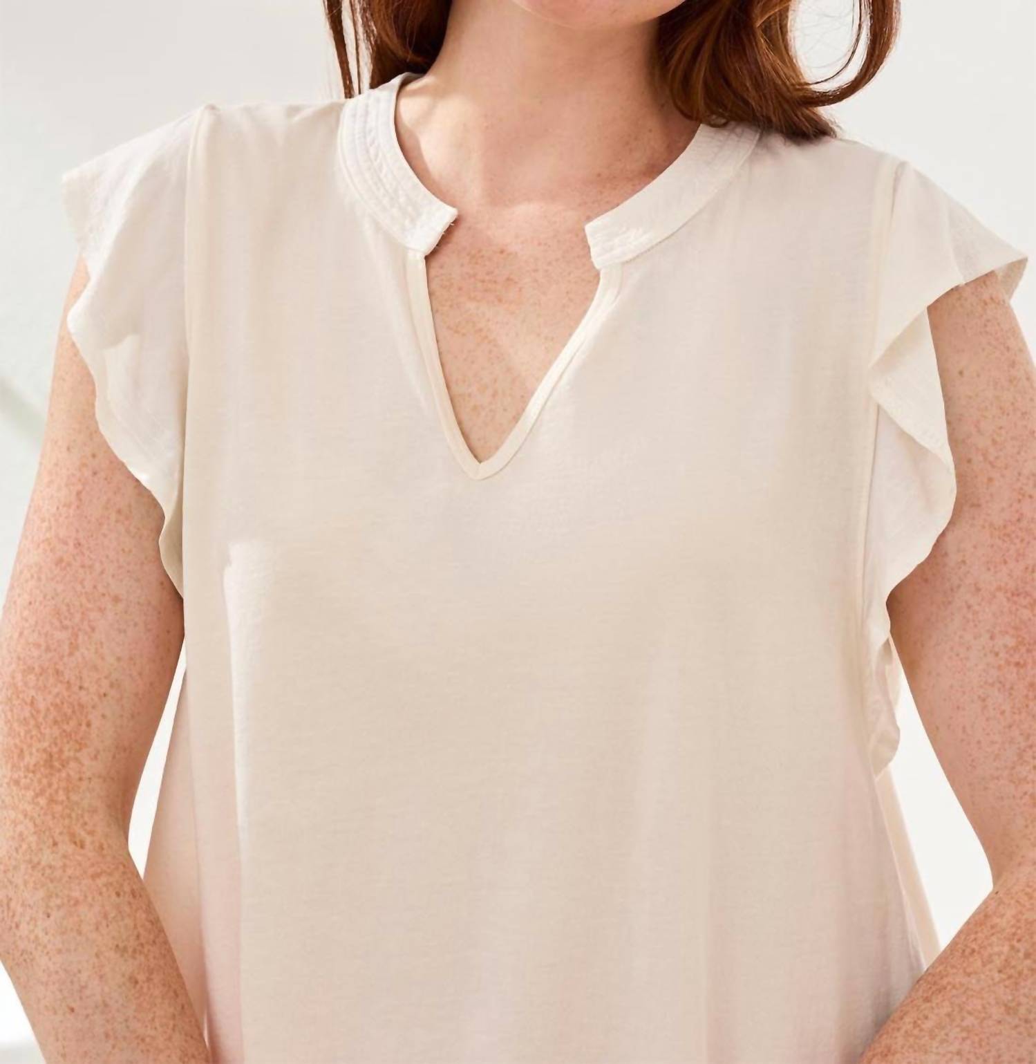 TRIBAL Ruffle Sleeve Top in eggshell - women's tank top - alternate view