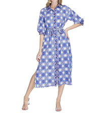 Jade Damask Tile Print Maxi Dress in blue damask - women's dress