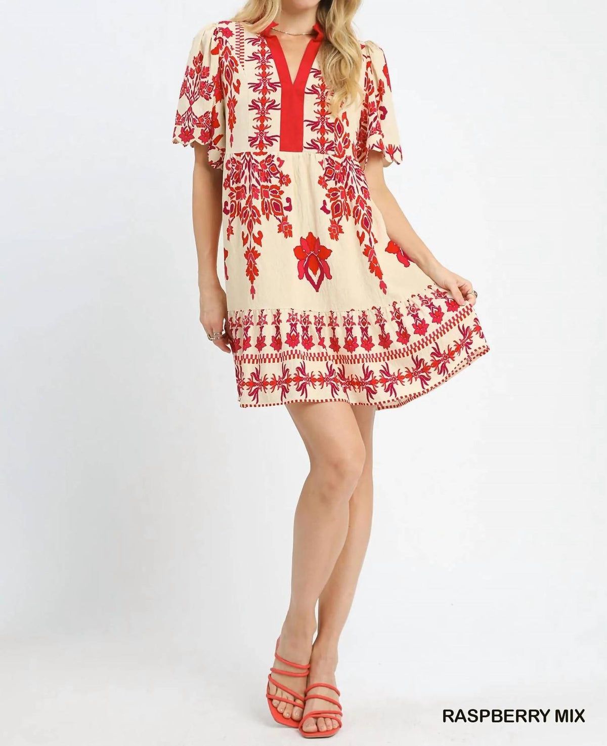 Umgee - Tropical Damask Border Print Mini Dress