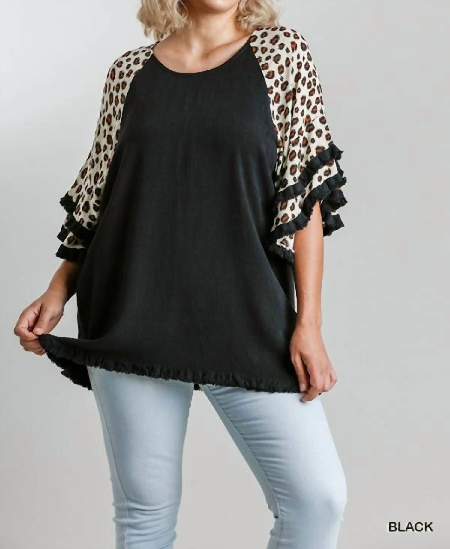 Umgee - Leopard Bell Sleeve Layered Top