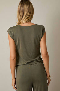 GILLI Cowl Neck Cap Sleeve Top in olive - women's blouse - alternate view