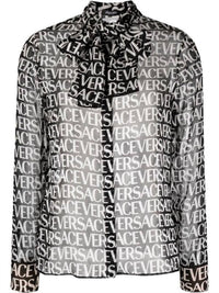 Versace - All-over Logo Bow Strap Silk Blouse