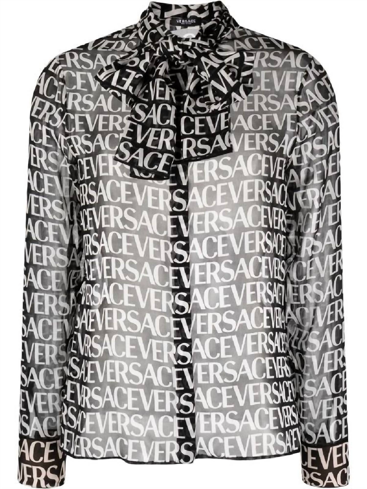 Versace - All-over Logo Bow Strap Silk Blouse