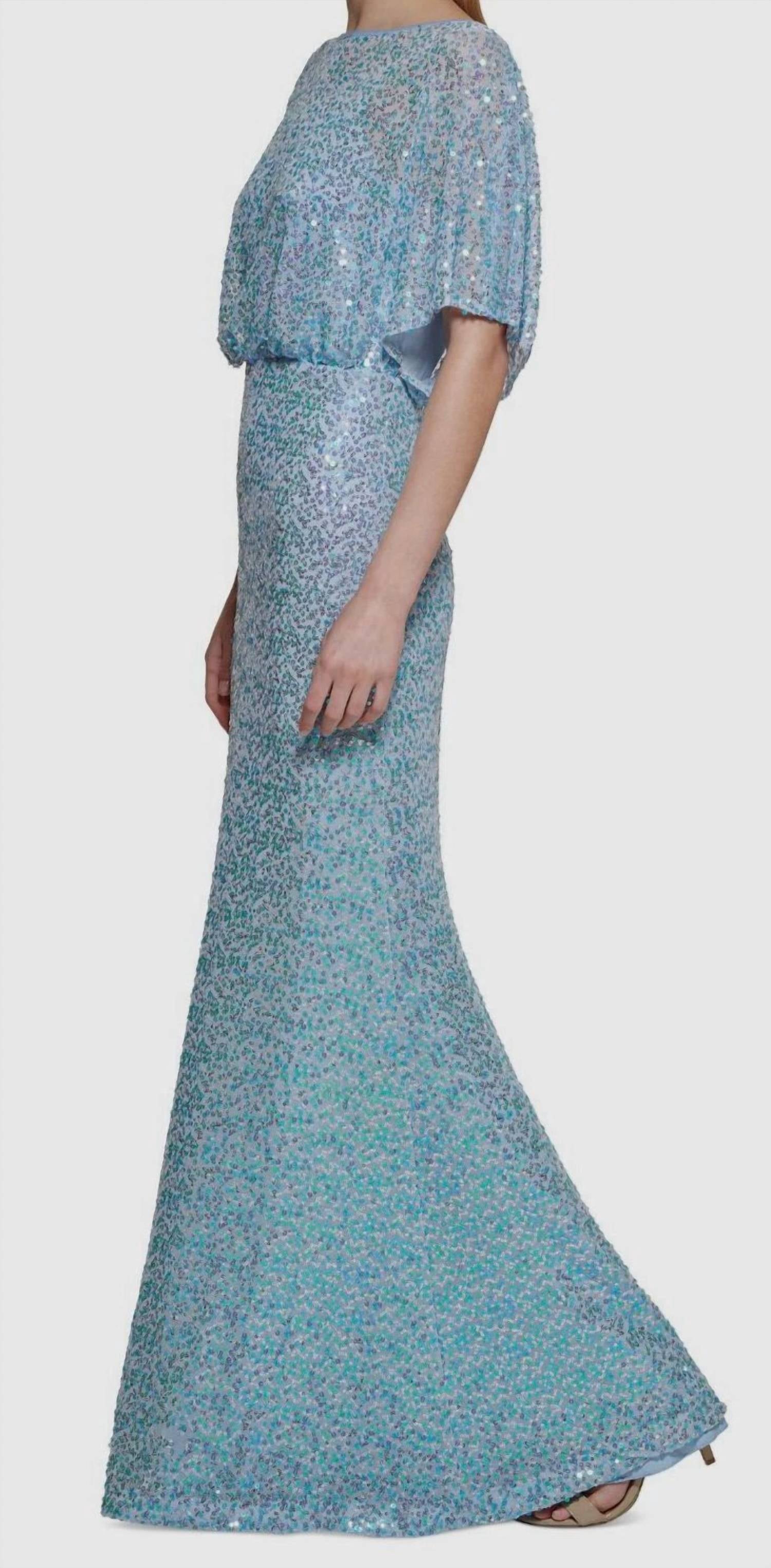 VINCE CAMUTO Boat-neck Blouson Sequin Gown in blue - women's dress - detail view