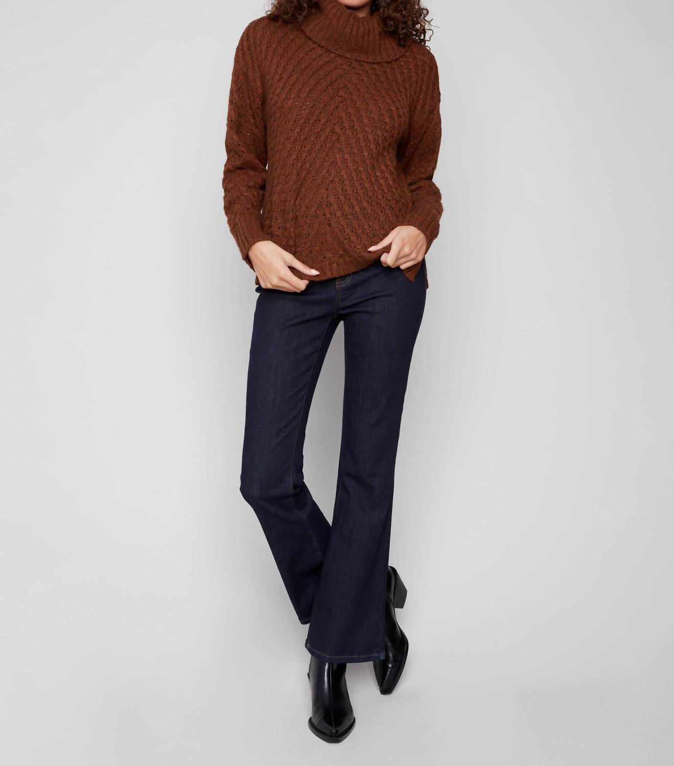 Charlie B - Cowl Neck Sweater With Diagonal Cable