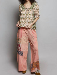 POL Feminine Beads Trim Accent Woven Top in sand multi - women's blouse - view 5