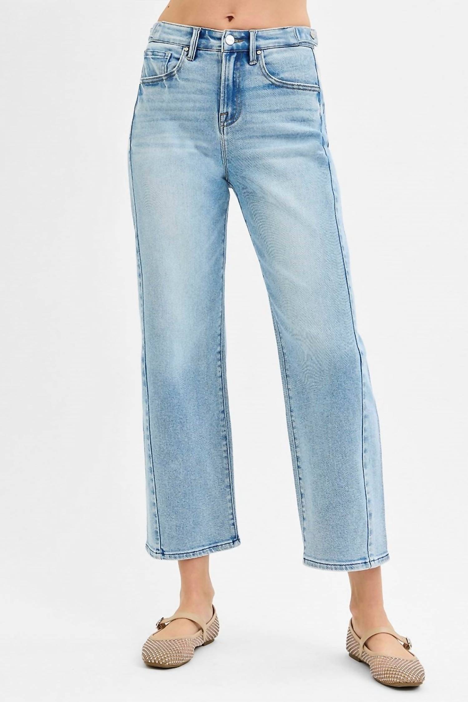 Risen - High-rise Cropped Barrel Leg Jeans With Adjustable Waist