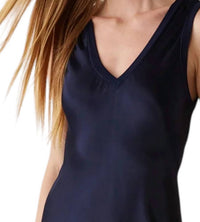 Michael Stars Randi Satin V Neck Midi Dress in nocturnal - women's dress - detail view