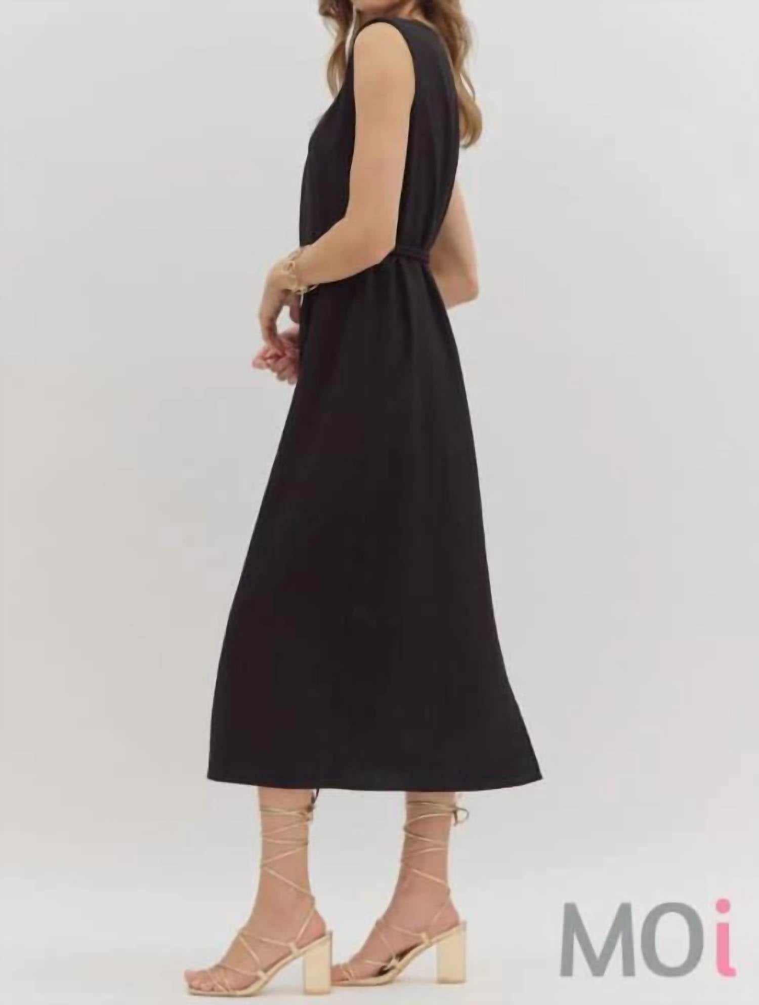 Entro - Muscle Shoulder Slit Hem Midi Dress