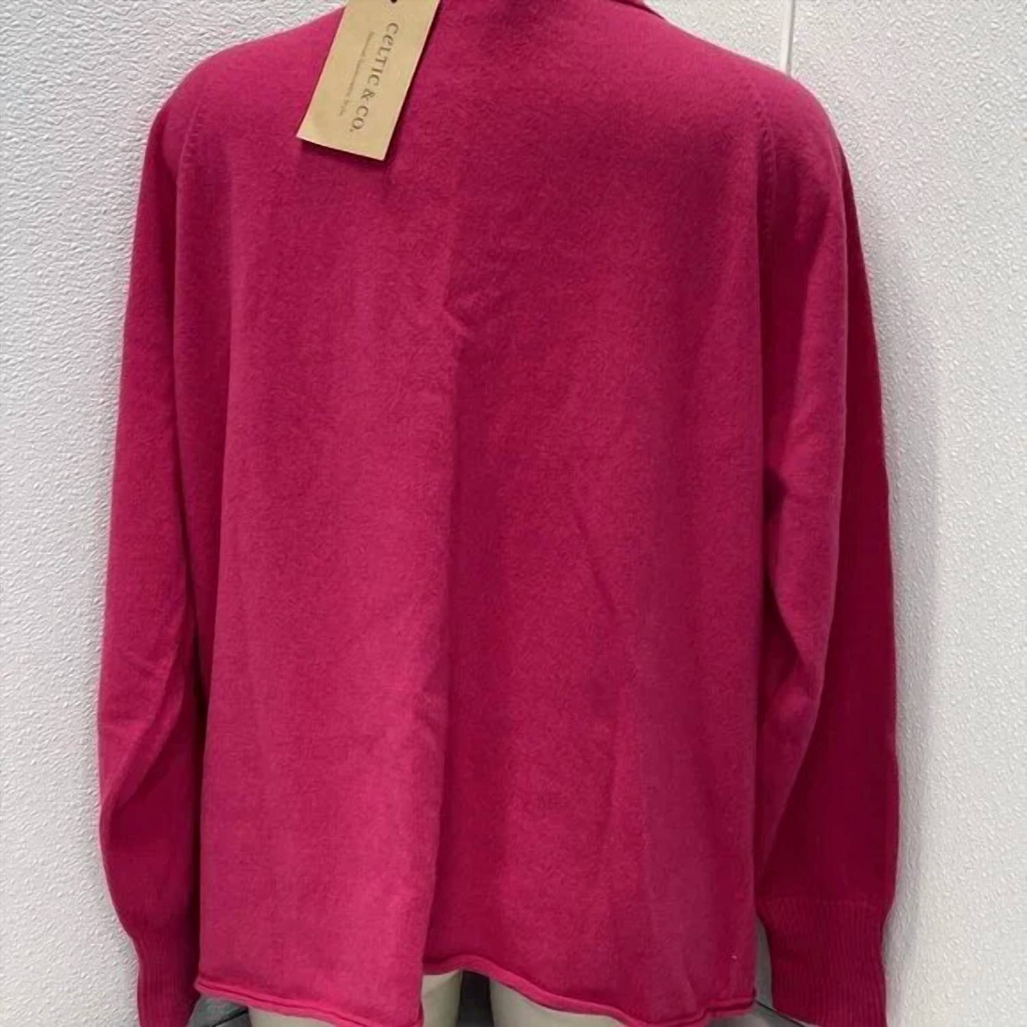 Celtic & Co. Women’s Slouchy V-neck Wool Sweater in pink - women's sweater - alternate view