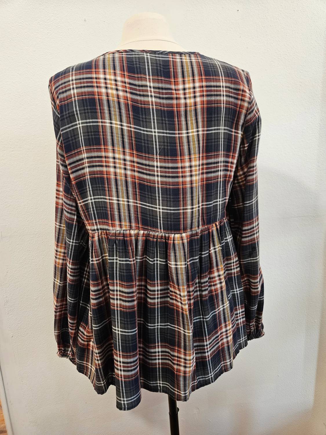 Apricot - Earthy Check Boho Blouse