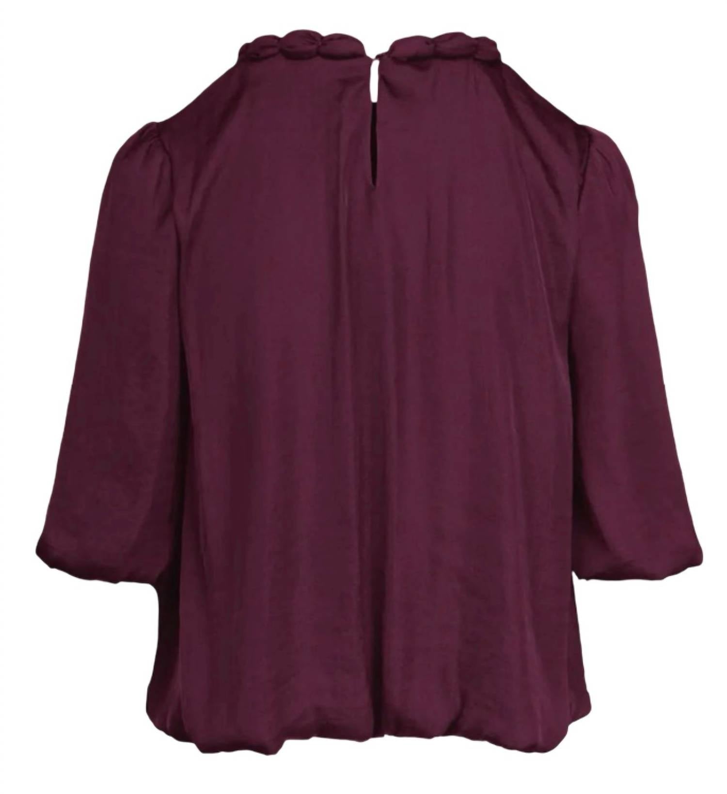 Naked Zebra - Round Neckline Accent Billowy Blouse