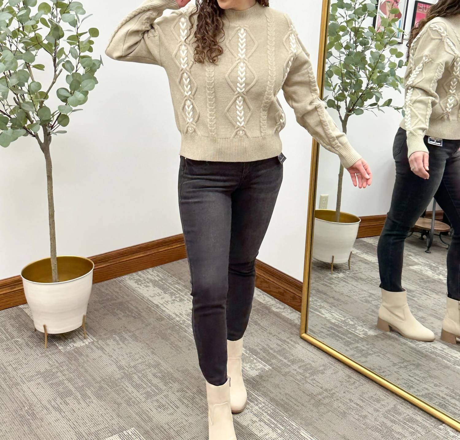 Tea N Rose - Braid Detail Cable Knit Sweater